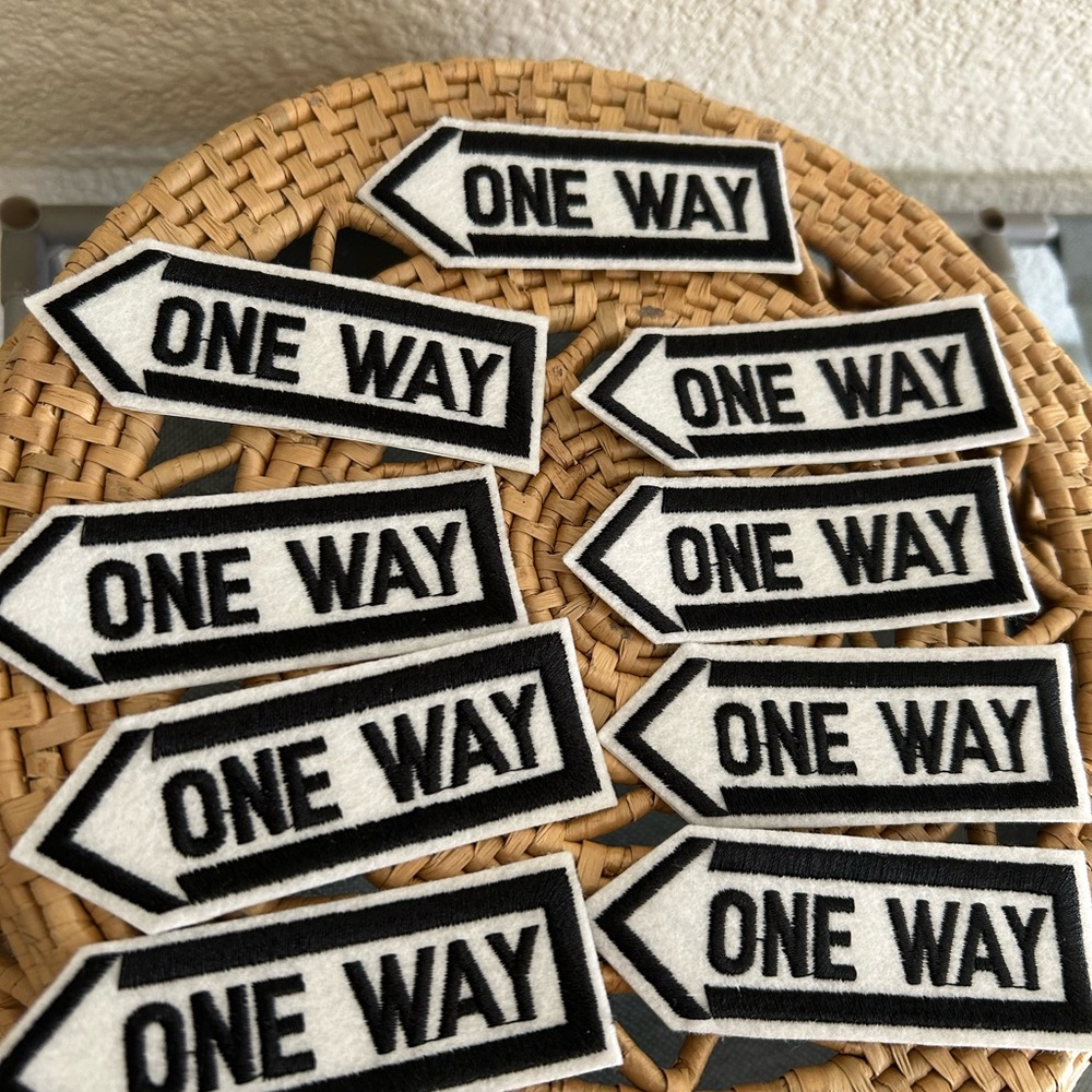 Black and White 'One Way'  iron on Patches